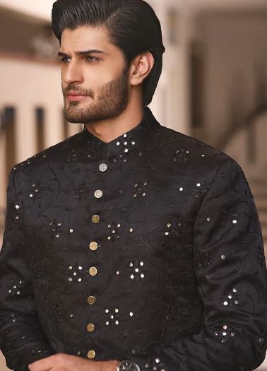 Mens Black Sherwani